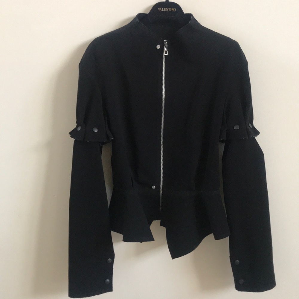 Loewe Black Push-Stud Leather Trim Peplum Jacket - Picture 3 of 8